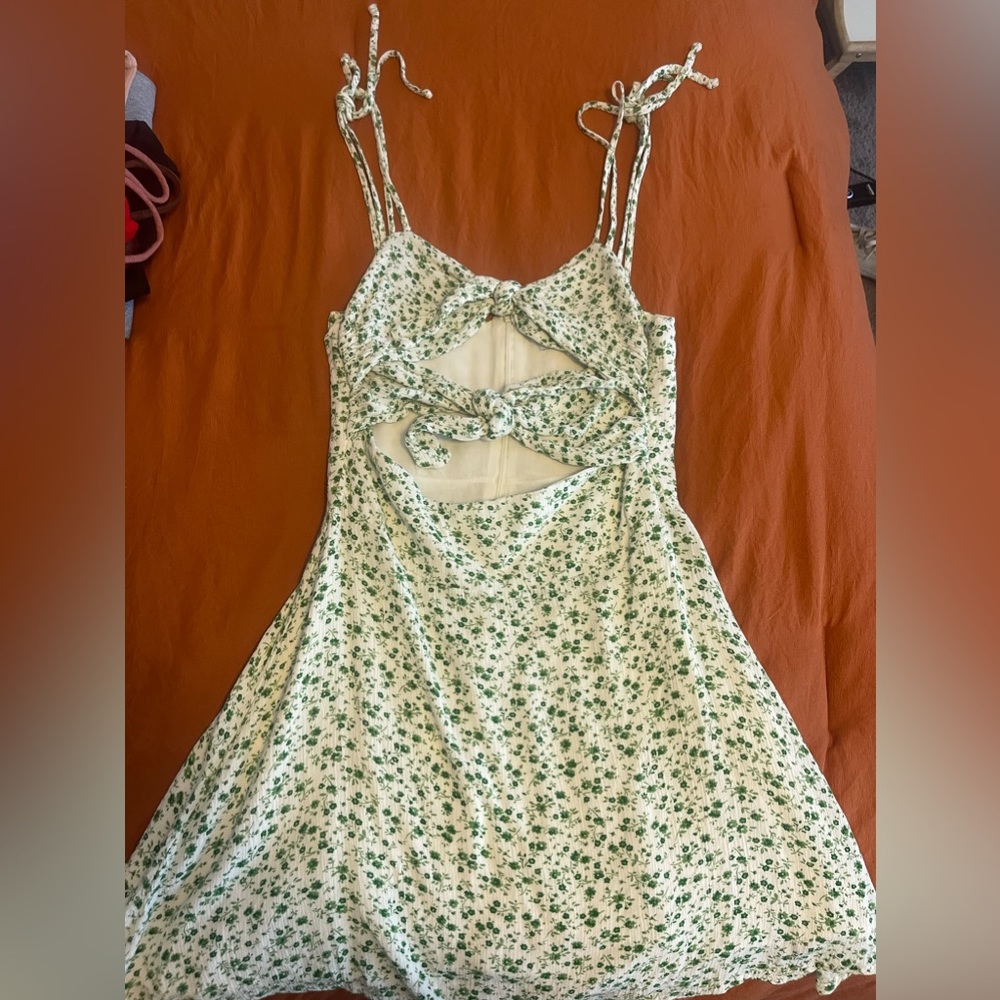 Green and white dress